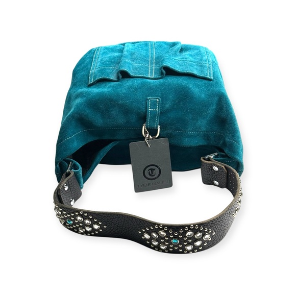 new Tylie Malibu ᪣ Utility Suede Hobo Bag ᪣ Crystal Embellish Strap ᪣ Teal Blue - Picture 9 of 16